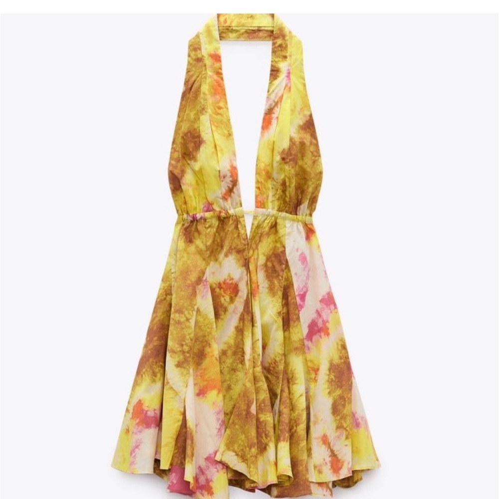 Zara Yellow and Pink Tie-Dye Mini Dress